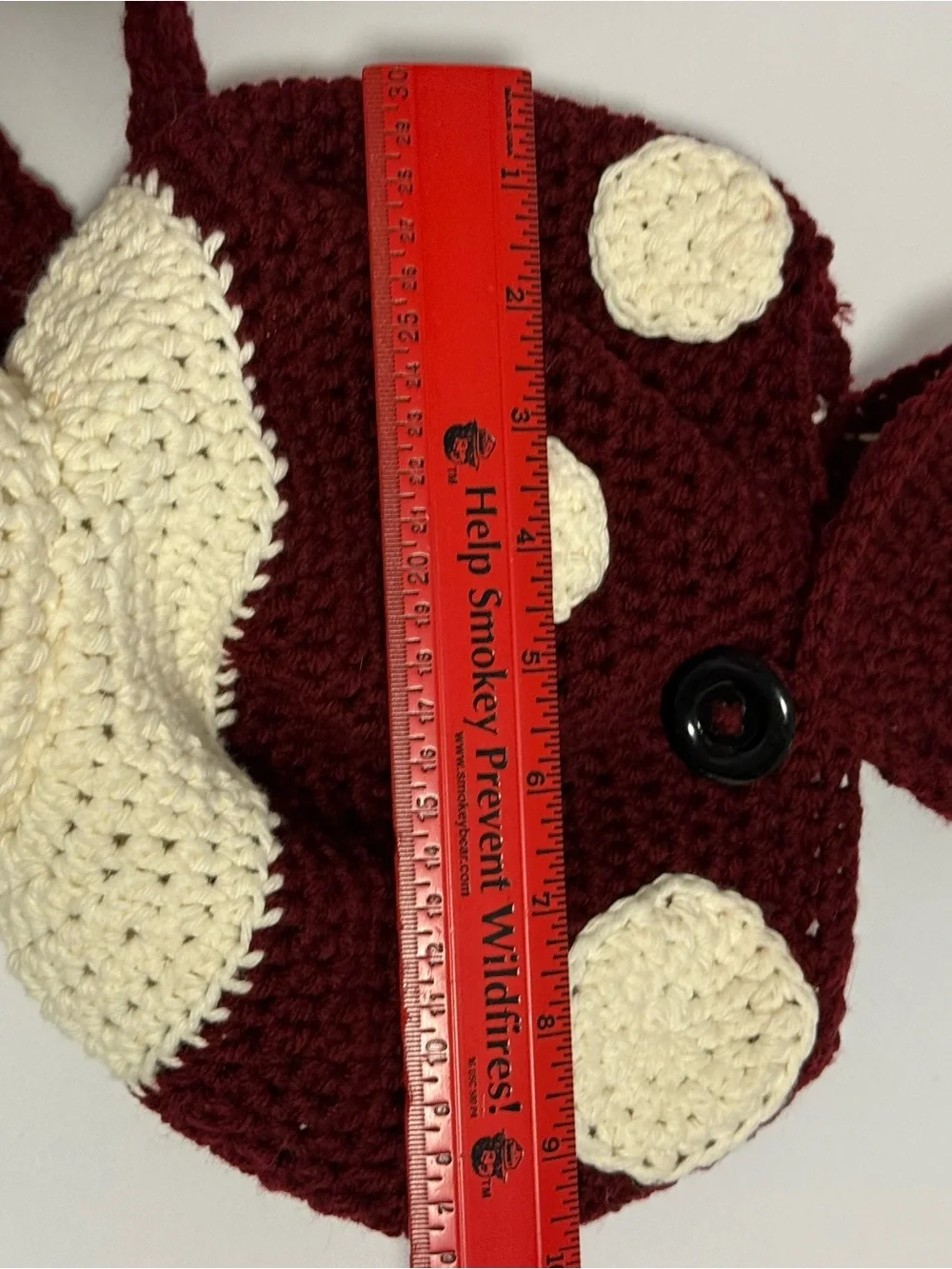 Handmade Crochet Mushroom Drawstring Backpack Burgundy Cream Cottagecore